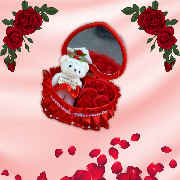 Heart-Shaped Mirror Box with Red Rose Scented Flowers – A Romantic Gift